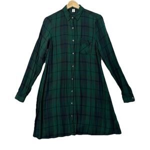 Old Navy Shirt Dress Womens Small Tall Green Plaid Preppy Grunge Country Skate